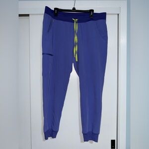 Figs Women's Track Pants in Purple with Neon Green Drawstring